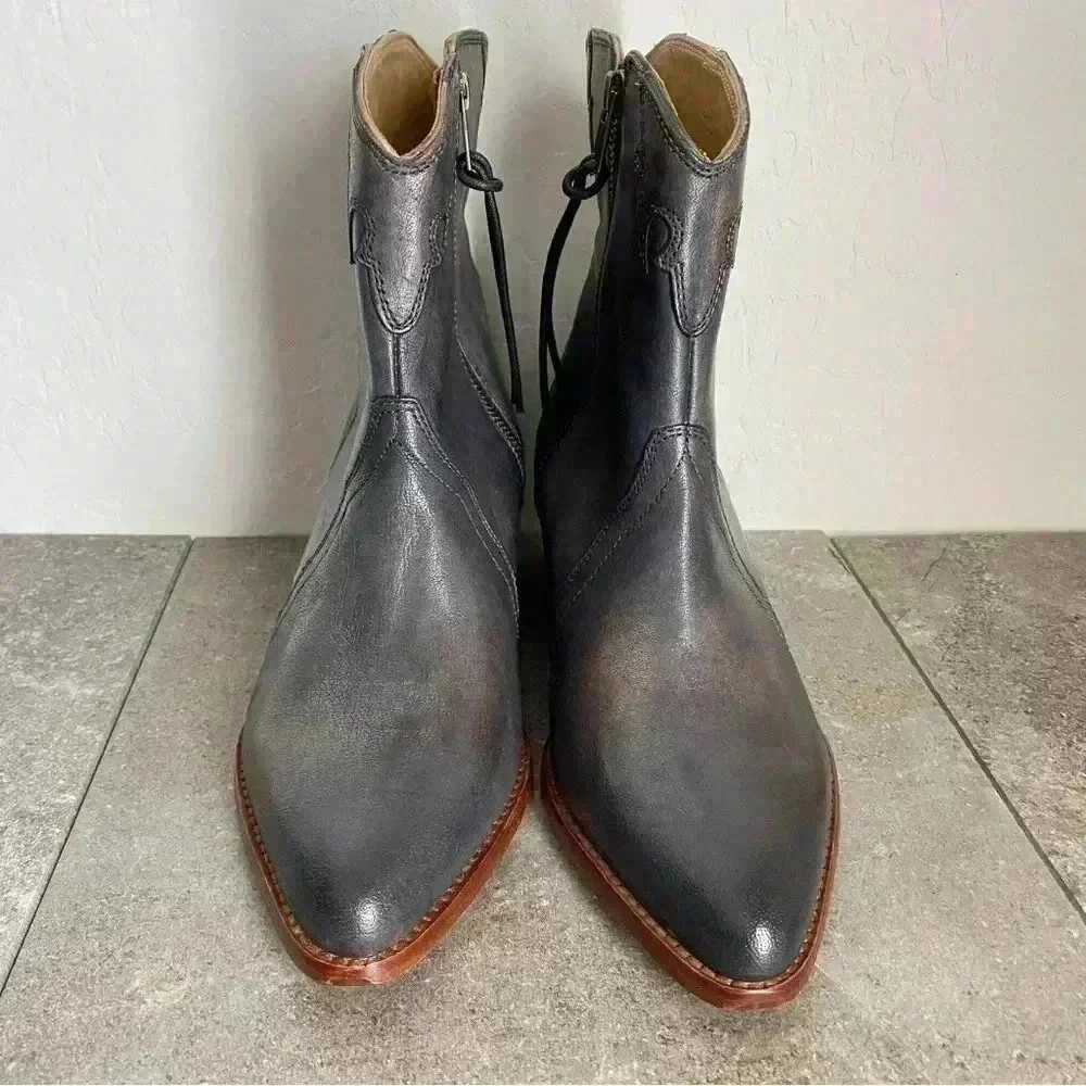 NEW Free People New Frontier Leather Block Heel Western Booties Size US 8.5M